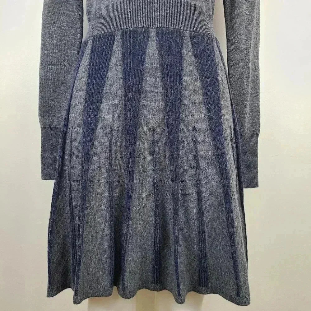 BCBGMaxAzria Steel Blue Gray Navy Fit Flare Art Deco Cowl Neck Sweater Dress XS - Picture 4 of 14
